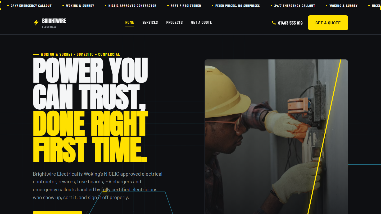 Brightwire Electrical website by Wickeddd